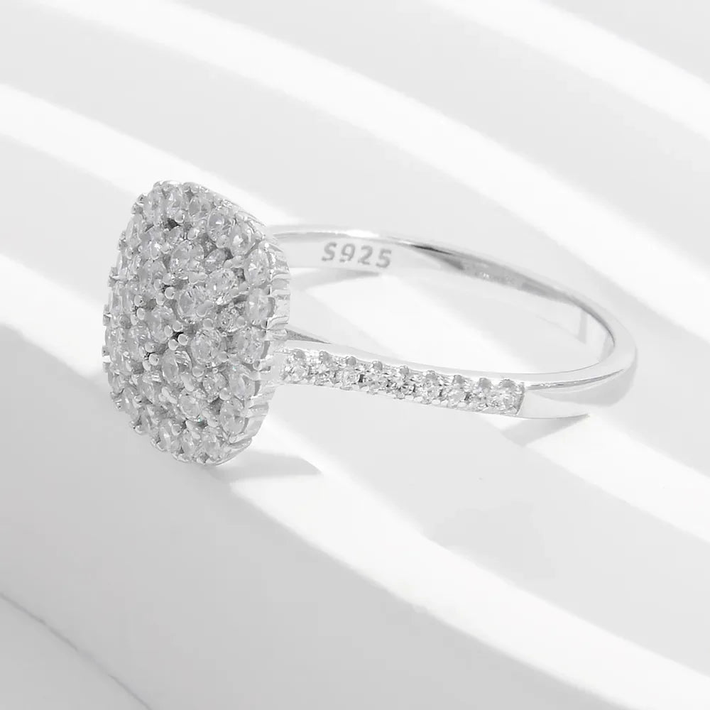 925 Sterling Silver Inlaid Zircon Square Shape Ring - VAleG