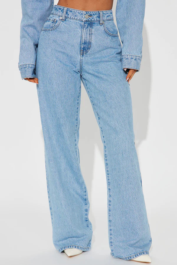 Straight Slimming Trousers Love Pocket High Waist Loose Jeans - VAleG