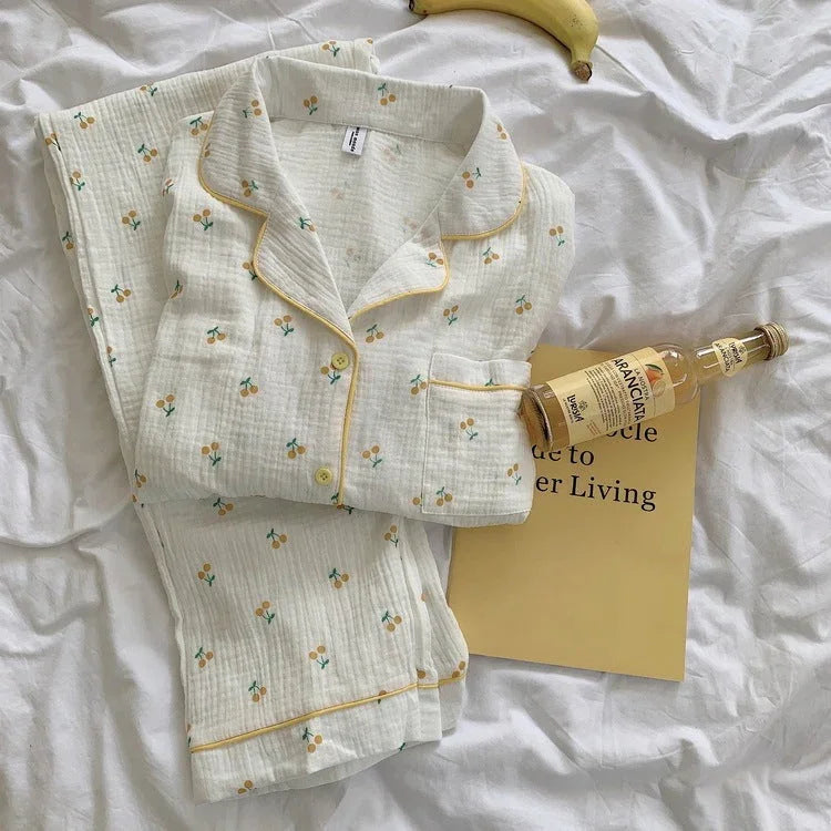 Cotton Yarn Hemming Long-sleeved Trousers Homewear Pajamas Suit - VAleG