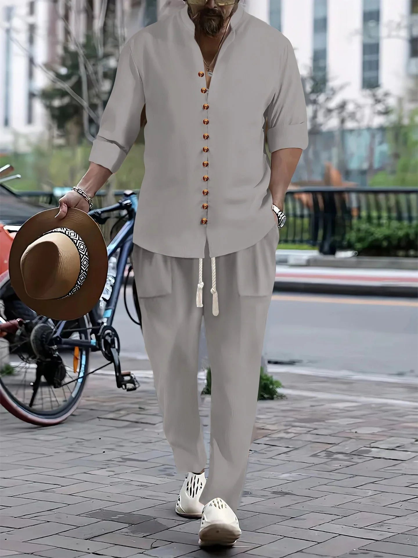 Cotton And Linen Casual Loose Long-sleeved Trousers Two-piece Suit - VAleG