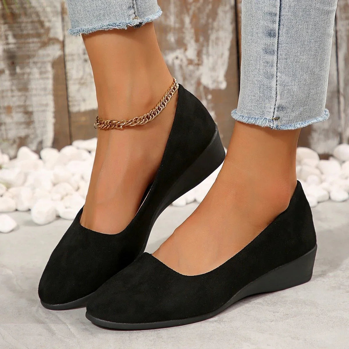 Spring New Pointed Toe Women's Plus Size Shallow Mouth Wedge Pumps Doug Shoes Sports Casual - VAleG