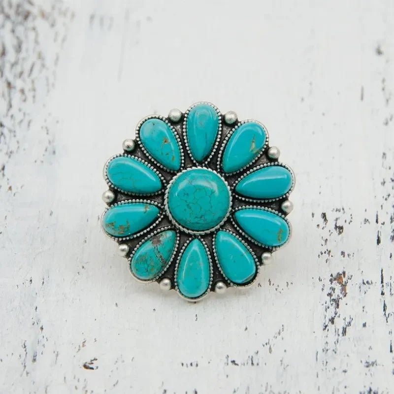 Artificial Turquoise Alloy Flower Ring - VAleG