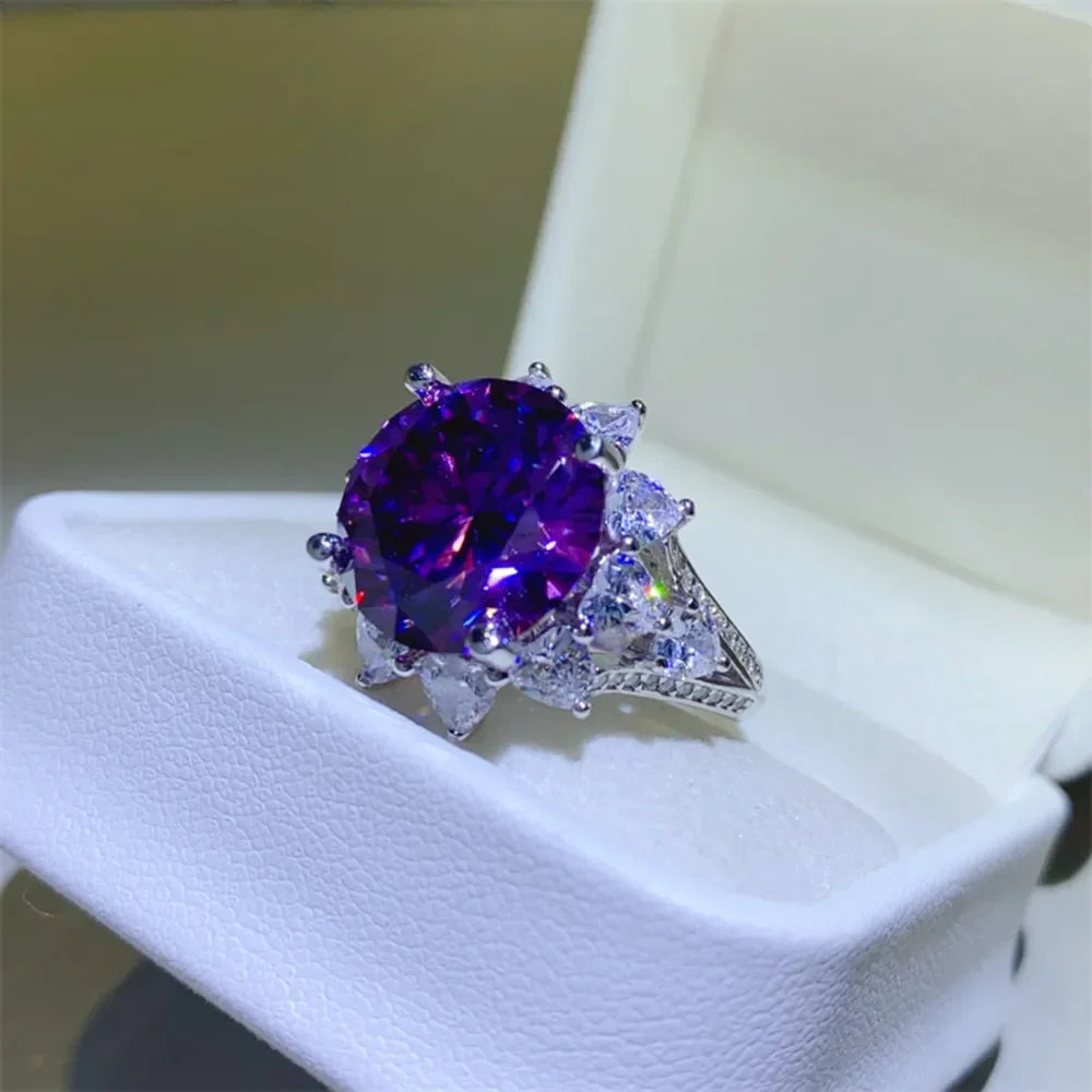 10 Carat Moissanite 925 Sterling Silver Flower Shape Ring - VAleG