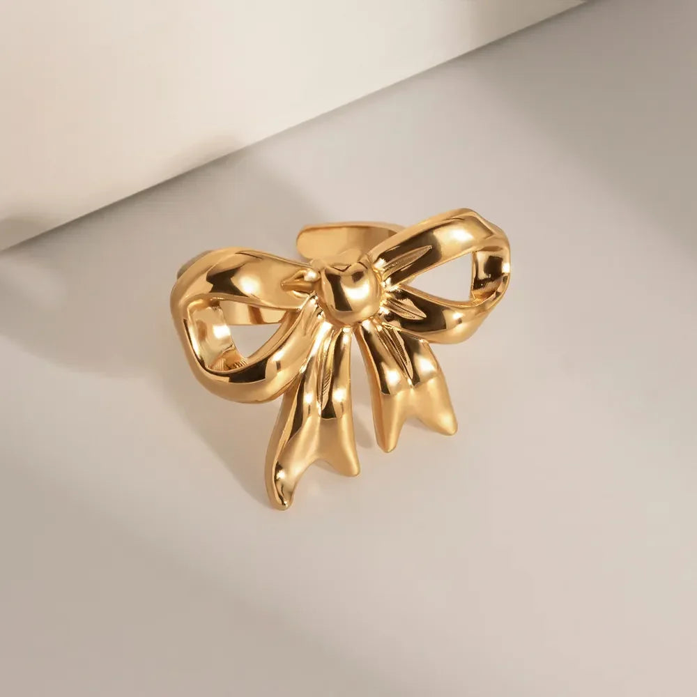 18K Gold-Plated Stainless Steel Bow Ring - VAleG
