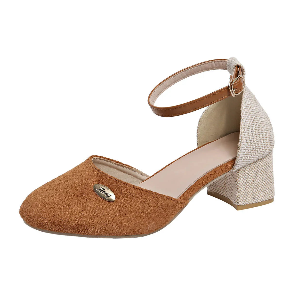 Plus Size Color Block Closed Toe Sandals Stylish And Lightweight Suede Buckle Women's Shoes - VAleG