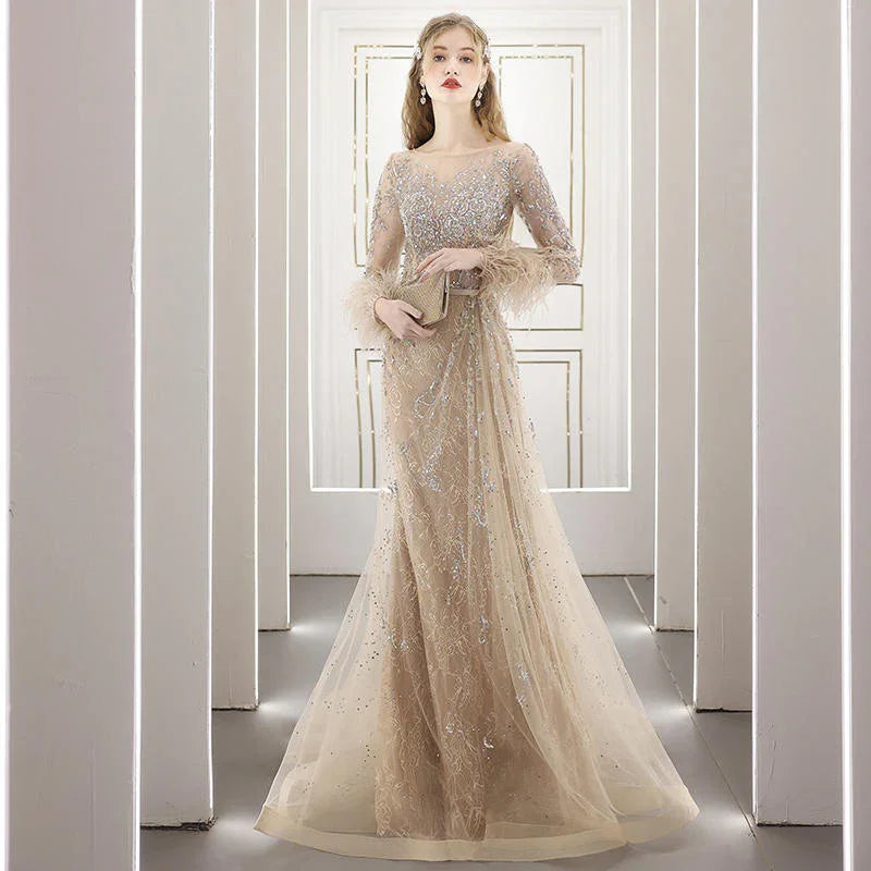 Heavy Industry Nailed Beaded Diamond-encrusted Evening Dress Hostess Long Style - VAleG