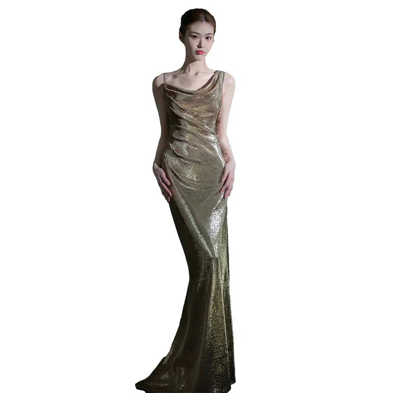 Fishtail Evening Dress For Women Elegant Sequins Annual Meeting Sexy Backless - VAleG