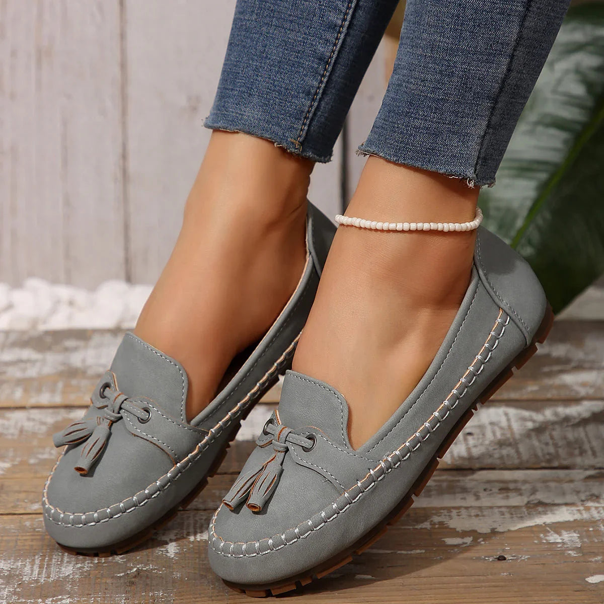 Women's Round Head Loafers Fashion Non-slip Soft Comfortable Flats Shoes - VAleG