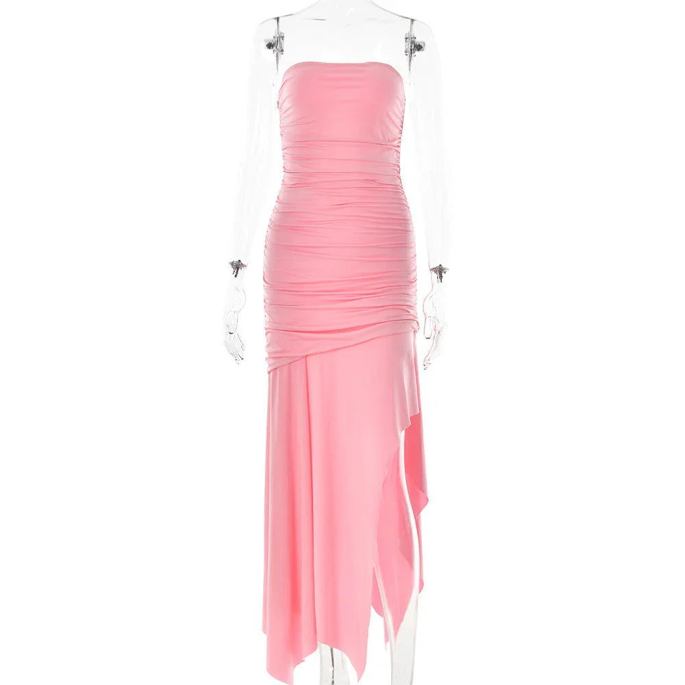Ins Fashion Sexy Off-neck Stitched Backless Fishtail Split Dress - VAleG