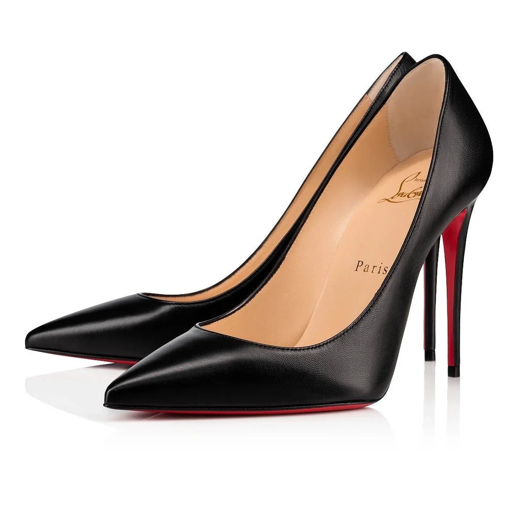 Black Patent Leather Red Bottom Thin Heel Shoes - VAleG