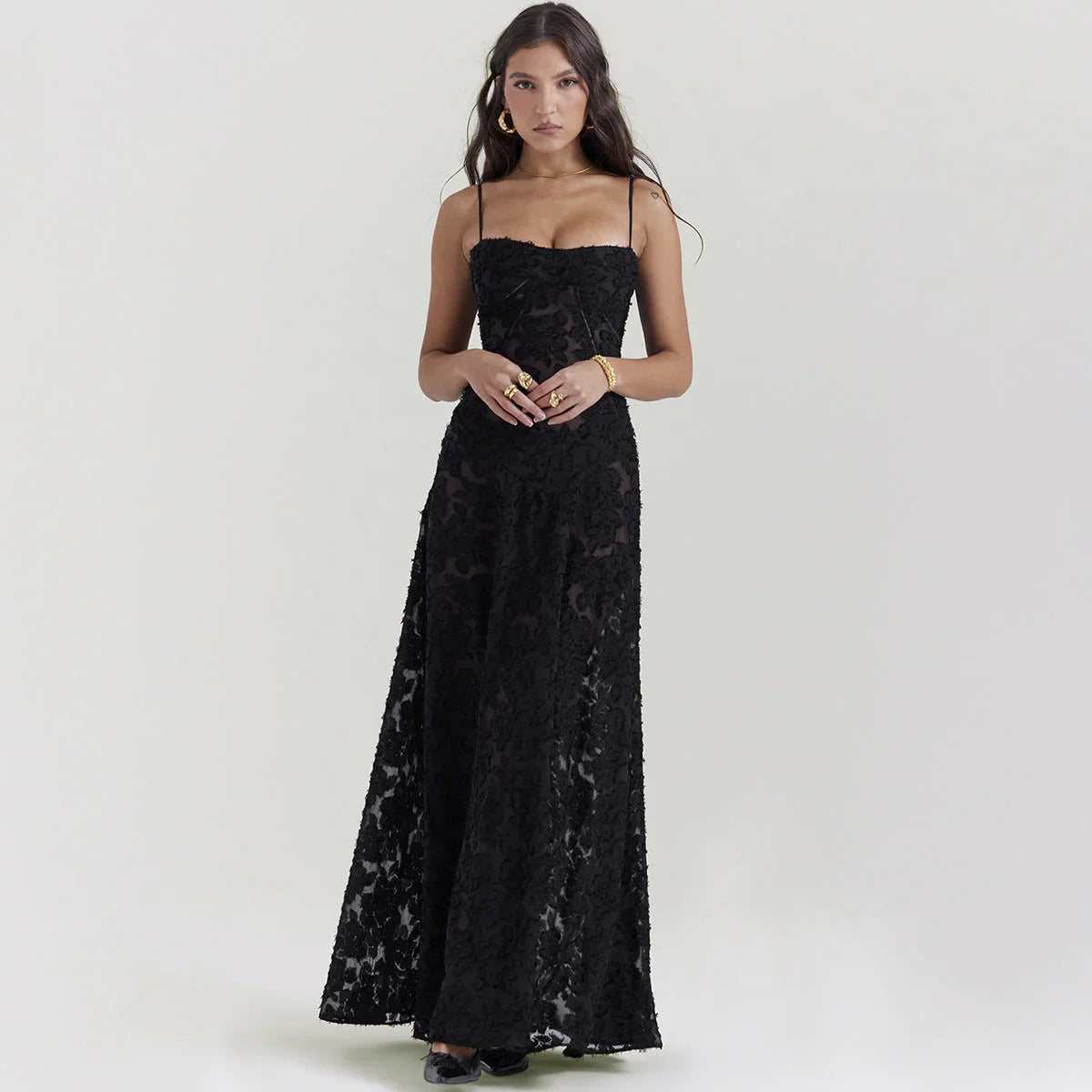 Fashion Suspender Lace Long Dress Summer Strapless Collar Elegant Evening Dresses For Women - VAleG