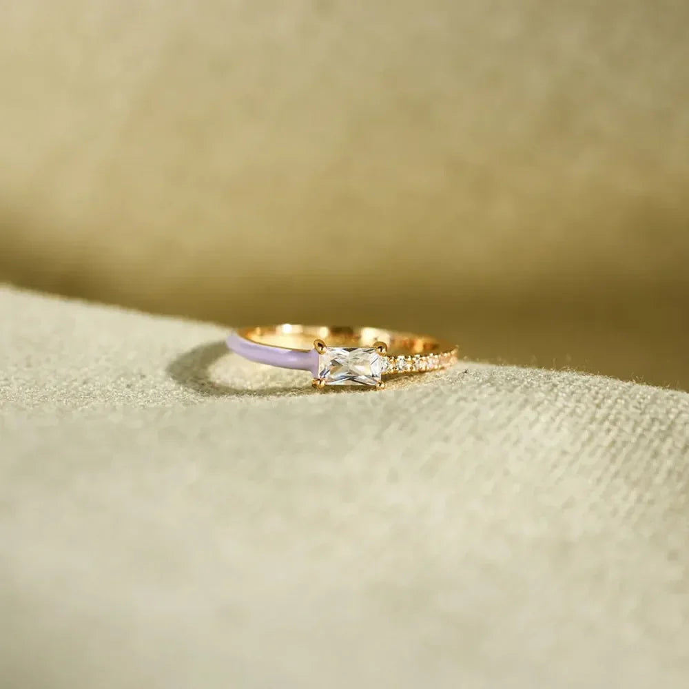 Heart Shape Inlaid Zircon Enamel Ring - VAleG