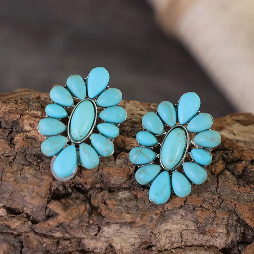 Flower Shape Artificial Turquoise Earrings - VAleG