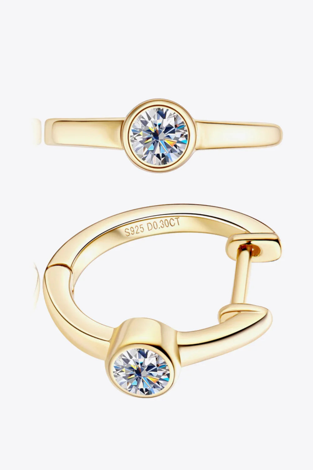 18k Gold-Plated Inlaid Moissanite Huggie Earrings - VAleG