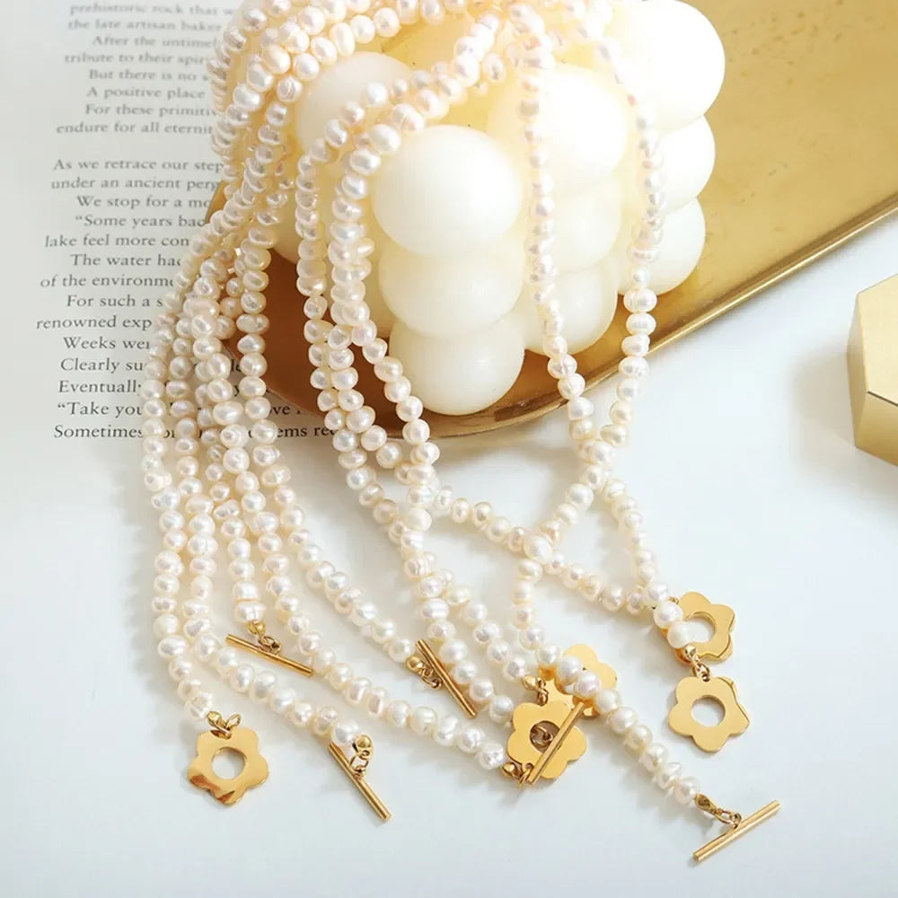 Titanium Steel Pearl Flower Necklace - VAleG