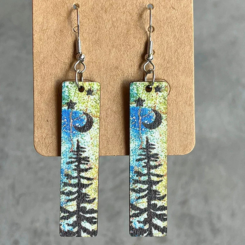 Square Shape Wooden Dangle Earrings - VAleG