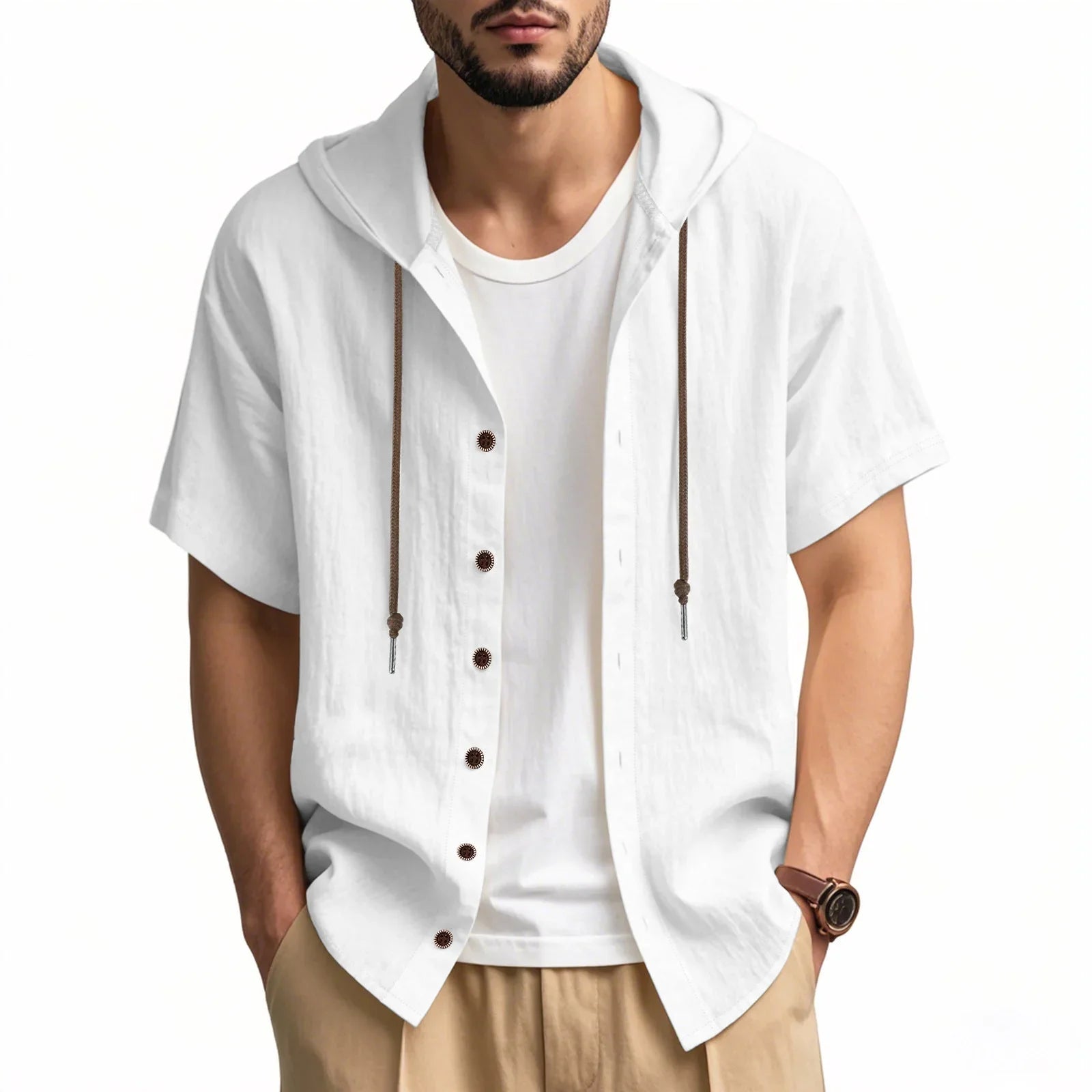 Loose Hooded Short-sleeved Shirt For Men - VAleG