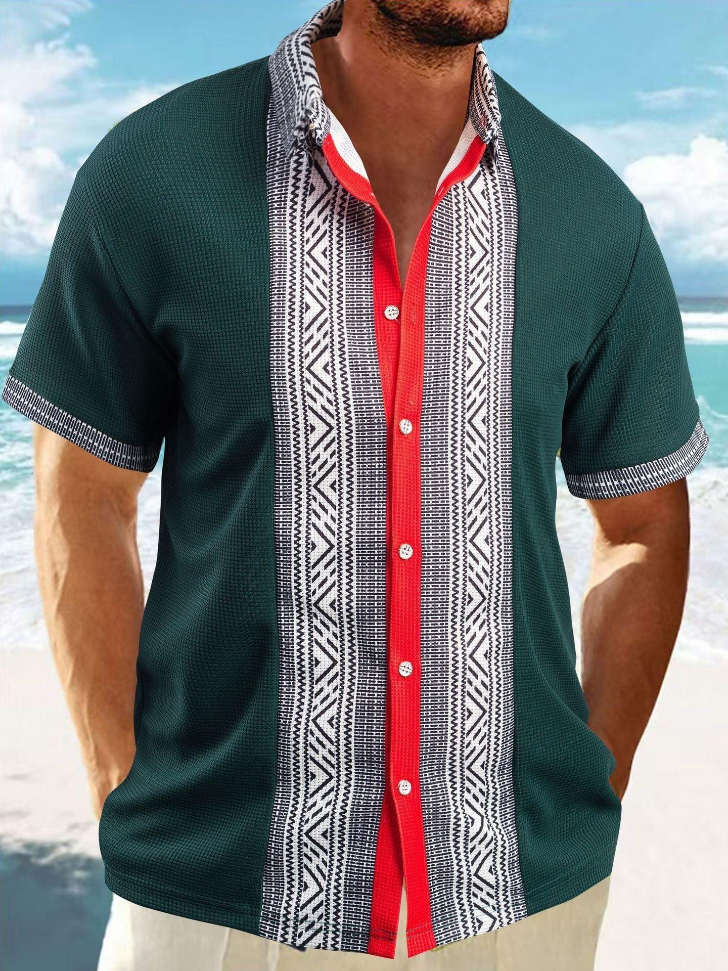 Printed Button Short Sleeve Men - VAleG