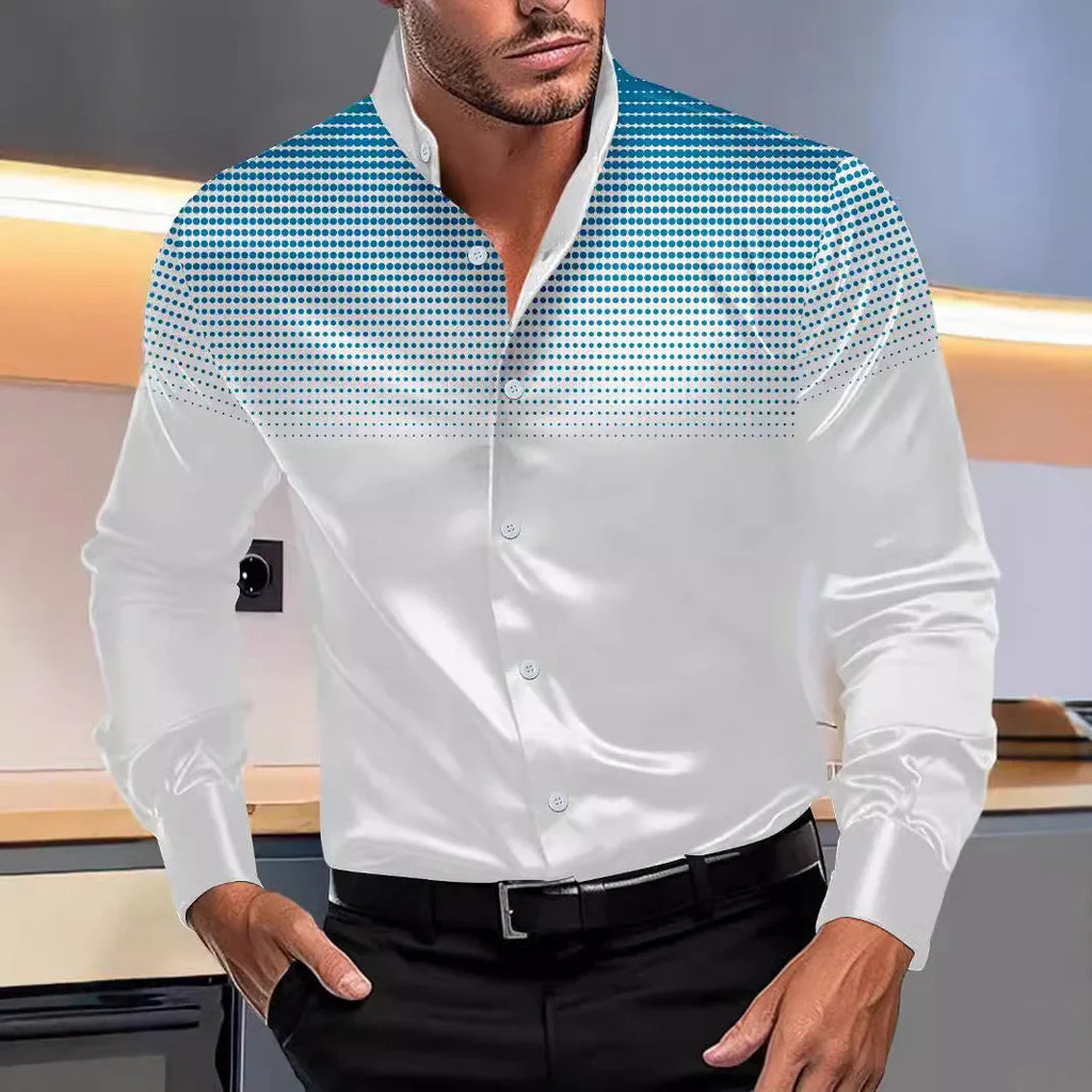 Four-sided Stretch Dotted Prints Daily Casual Stand Collar Long-sleeved Shirt - VAleG