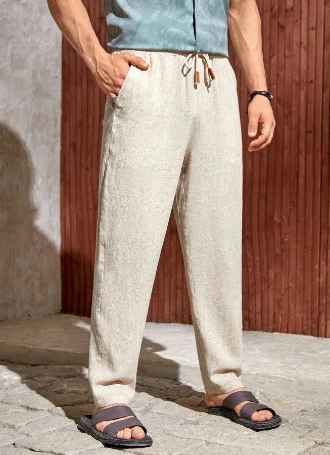 Men's Casual Cotton And Linen Drawstring Trousers Breathable Casual Versatile - VAleG