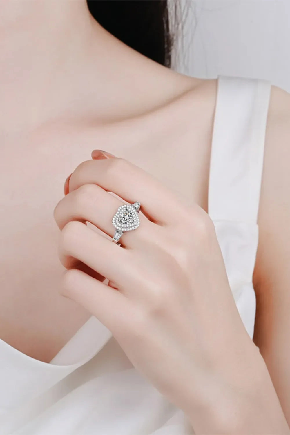 1 Carat Moissanite 925 Sterling Silver Heart Ring - VAleG