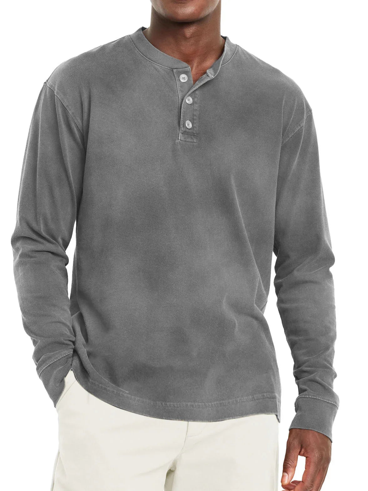 Digital Printing Two-color Henley Shirt 7-button Men's Casual Long Sleeve - VAleG