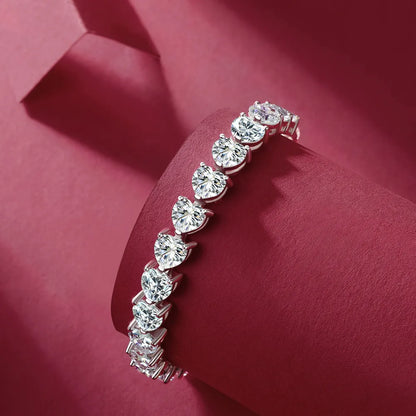 24 Carat Moissanite 925 Sterling Silver Heart Bracelet - VAleG