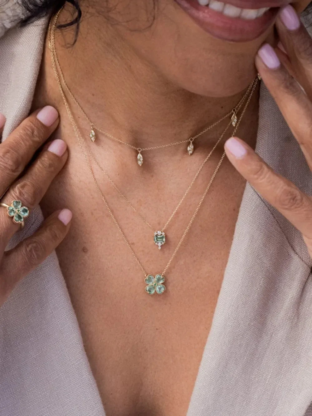 Stainless Steel Zircon Lucky Clover Pendant Necklace - VAleG