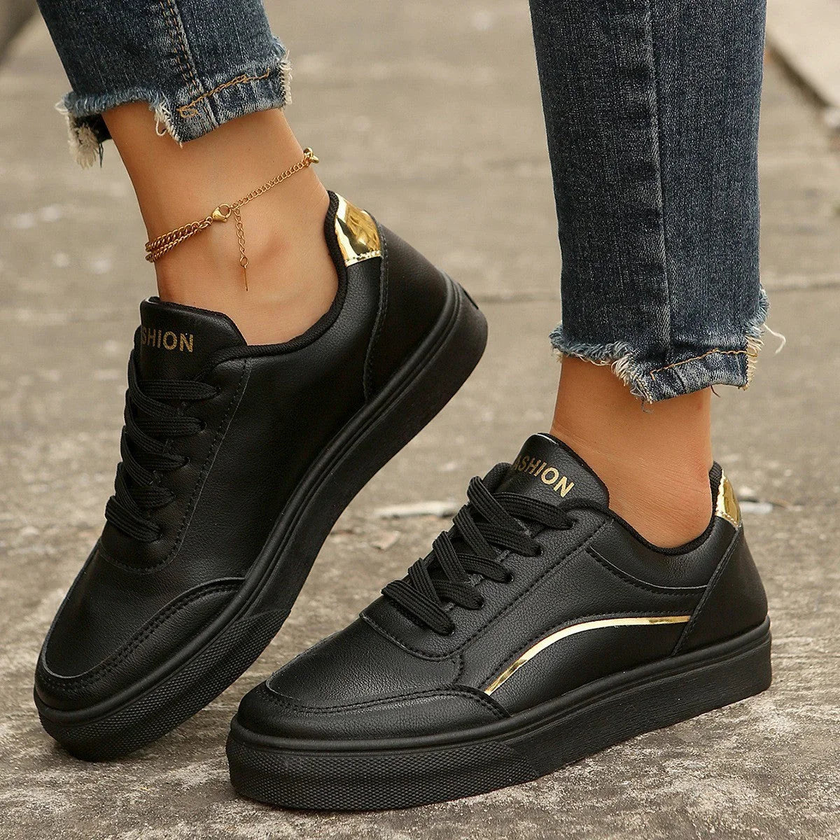 Lace-up White Flats Shoes Fashion Round Toe Slip-on Thick Sole Casual Shoes For Women - VAleG