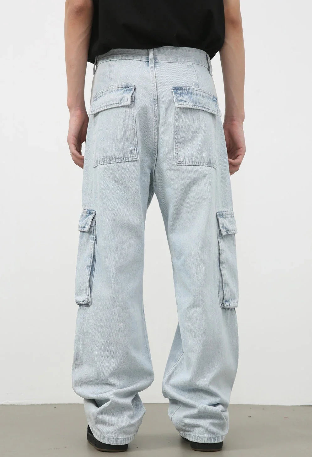 Retro Washed Light Blue Cargo Jeans Male - VAleG