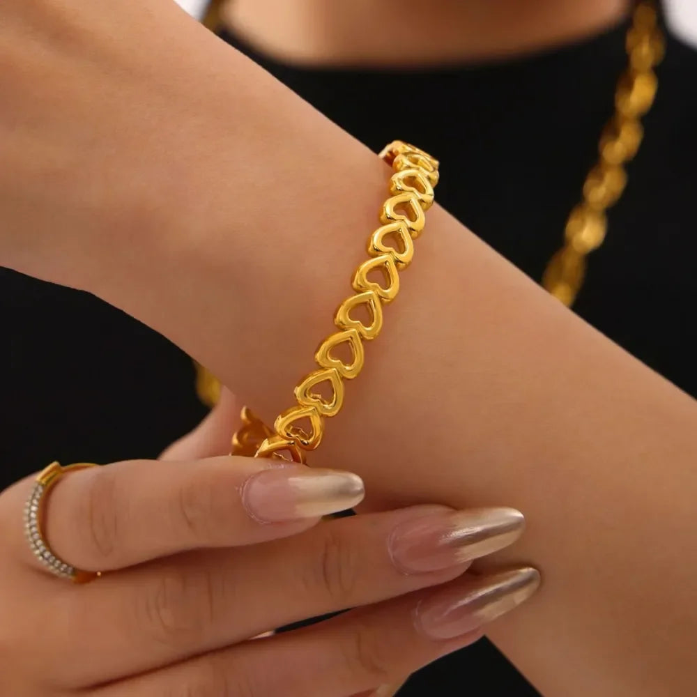 18K Gold-Plated Stainless Steel Heart Bracelet - VAleG