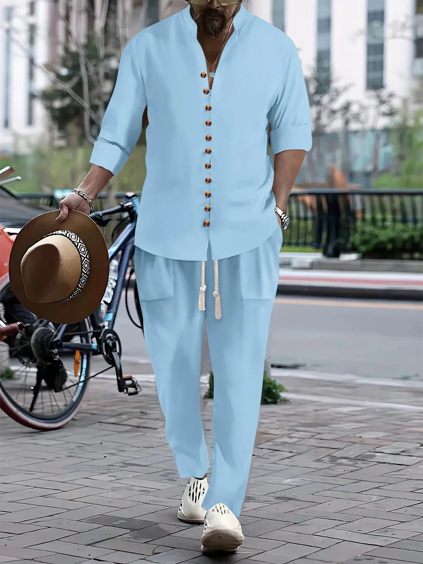 Cotton And Linen Casual Loose Long-sleeved Trousers Two-piece Suit - VAleG