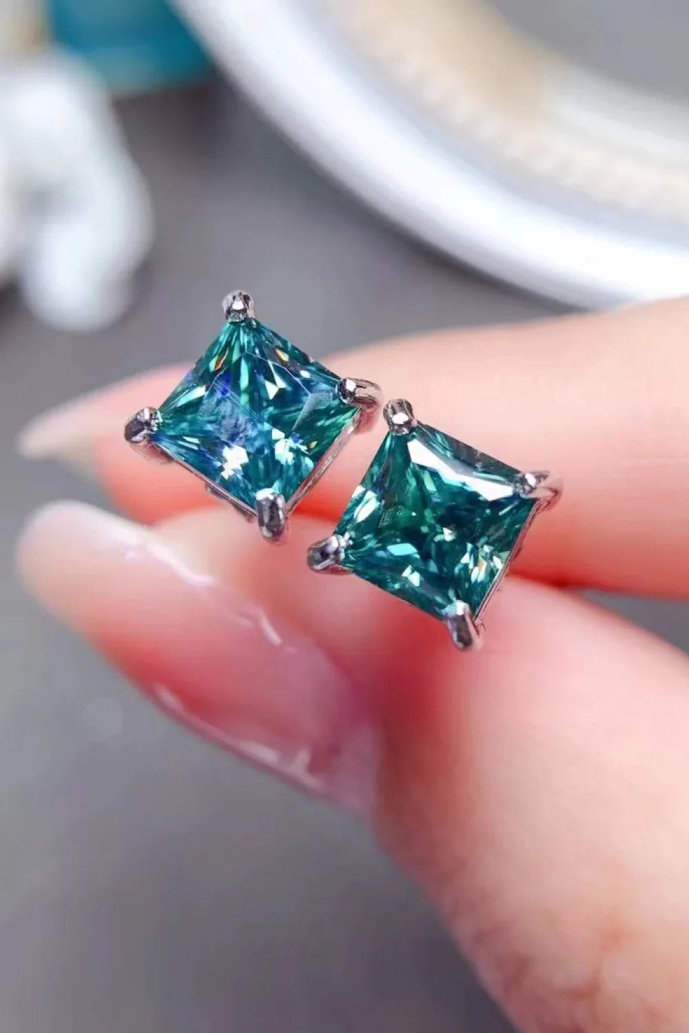 2 Carat Square Moissanite Four-Prong Earrings - VAleG