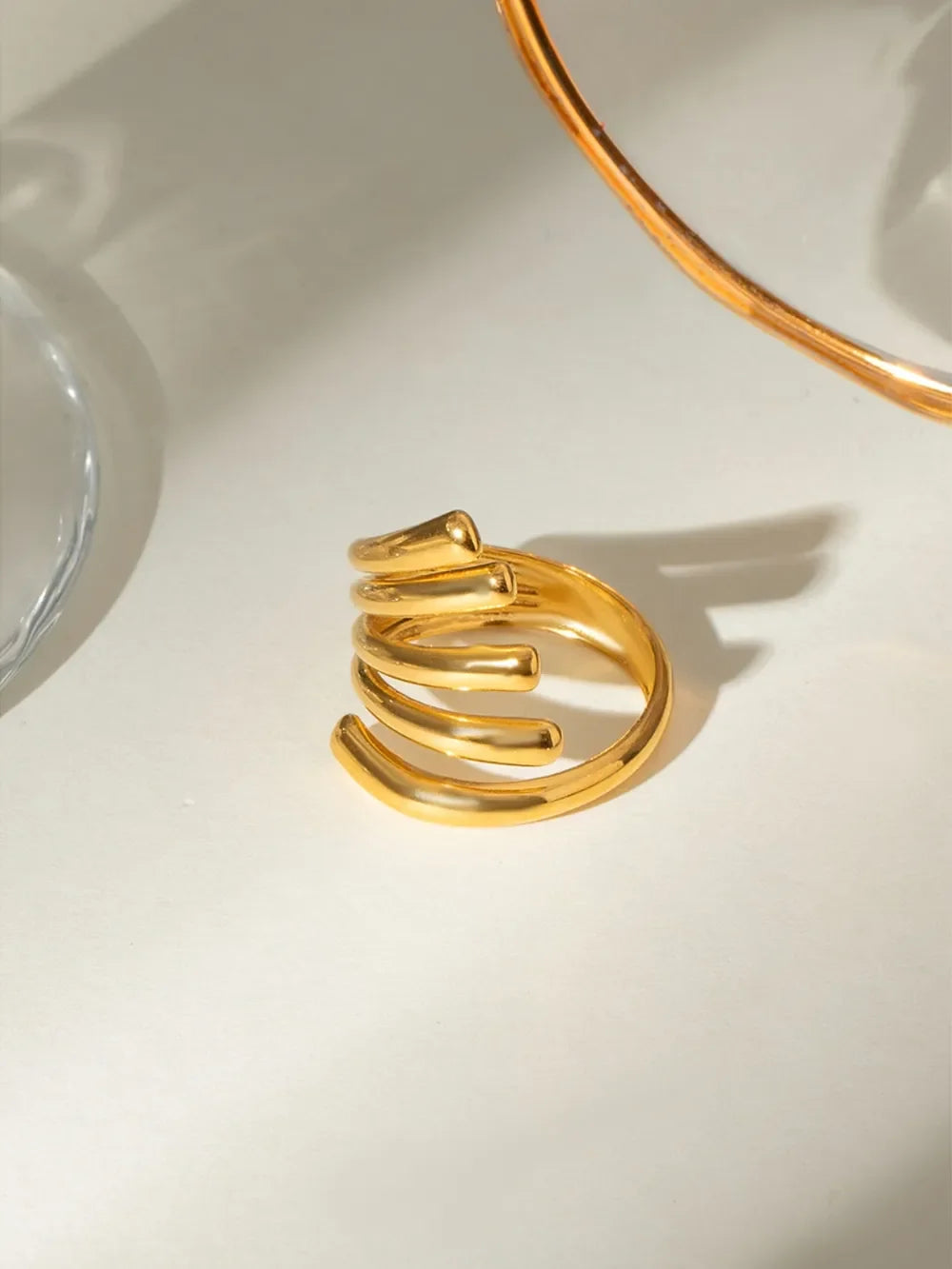 18K Gold-Plated Stainless Steel Irregular Lines Open Ring - VAleG