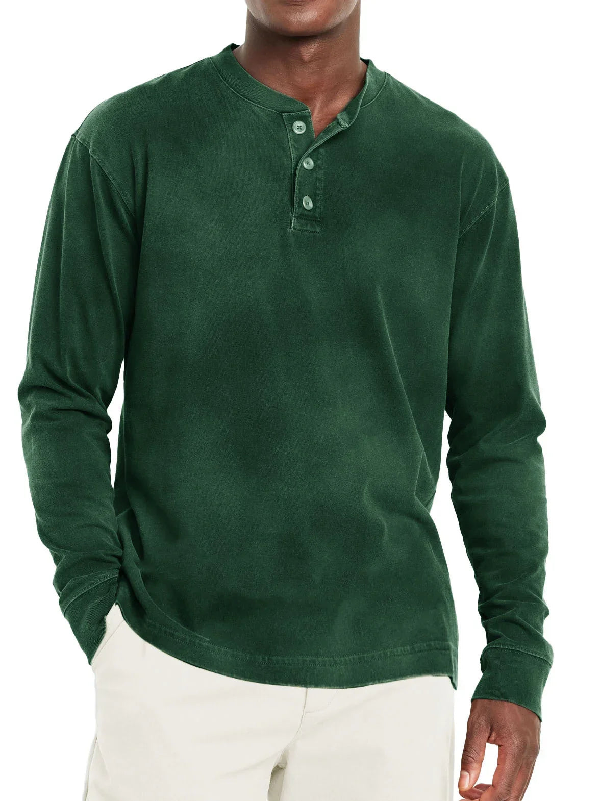 Digital Printing Two-color Henley Shirt 7-button Men's Casual Long Sleeve - VAleG