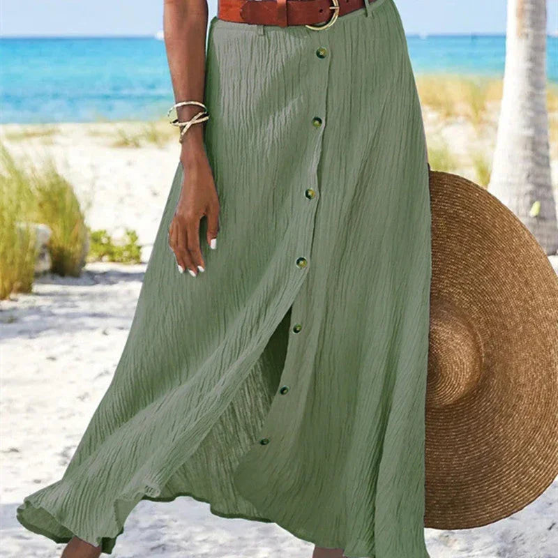 Women's Fashion Cotton Linen A-Line Hip Mid Waist Long Skirt - VAleG
