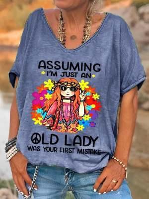Women's Printed Wear Round Neck Casual Loose T-shirt Women's Top - VAleG