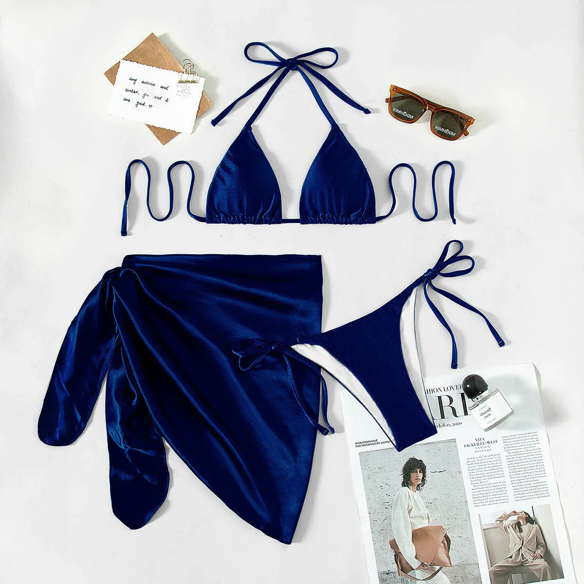 Satin Fabric Three-piece Beach Bikini - VAleG