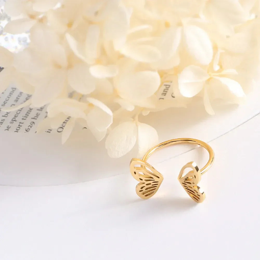 Titanium Steel Butterfly Open Ring - VAleG