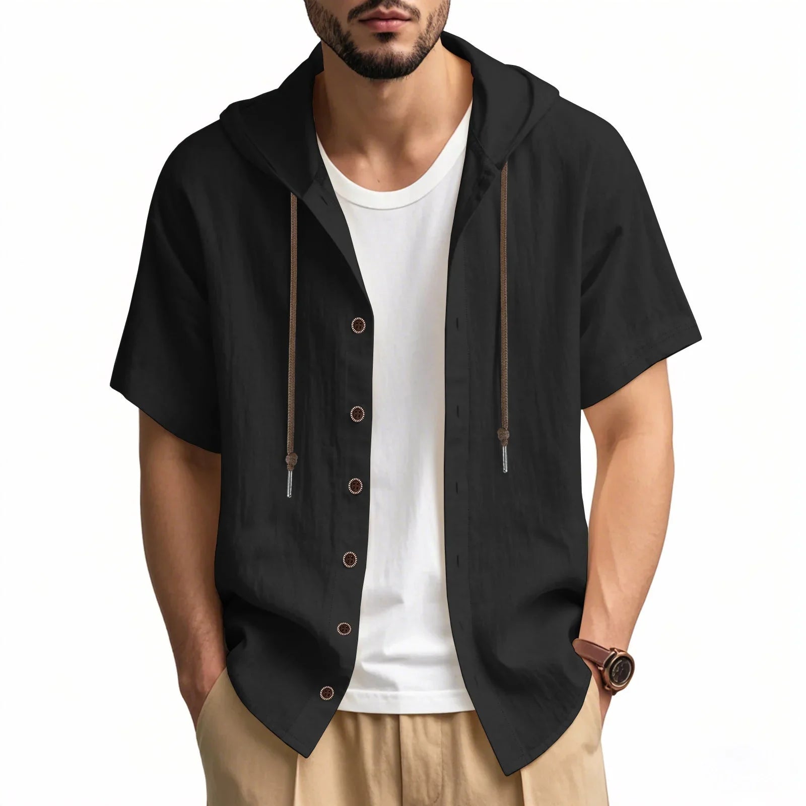 Loose Hooded Short-sleeved Shirt For Men - VAleG