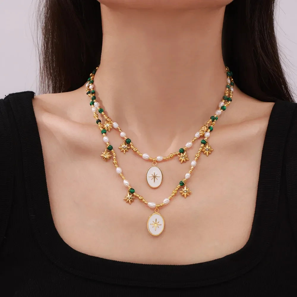 Titanium Steel Freshwater Pearl Oval Pendant Necklace - VAleG
