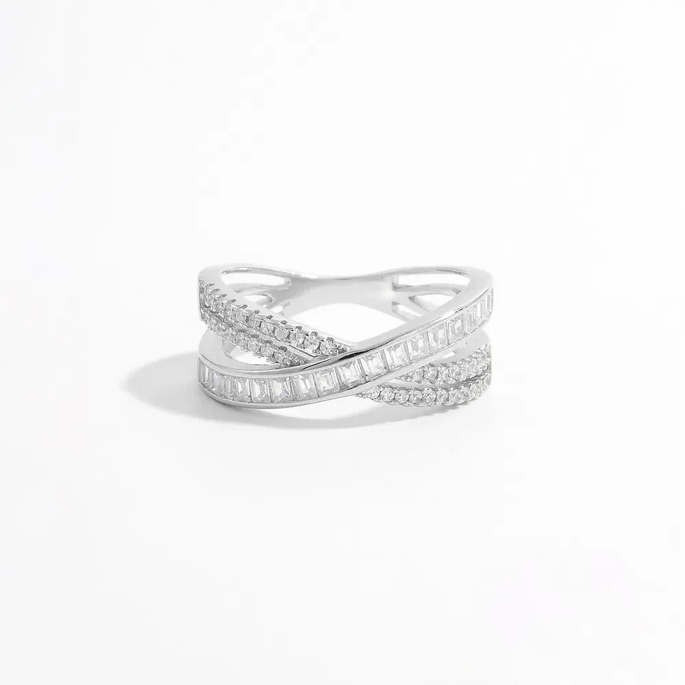 X Shape Inlaid Zircon 925 Sterling Silver Ring - VAleG