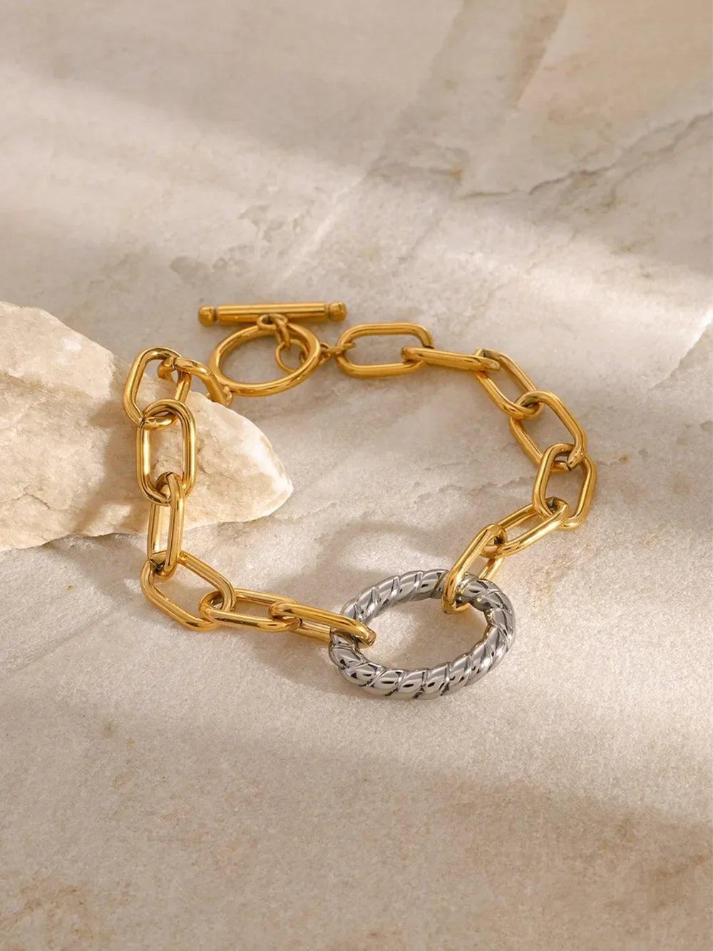 Two-Tone Stainless Steel Chain Bracelet - VAleG