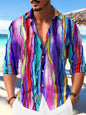 Color Matching Bamboo Linen Printed Men's Shirt VAleG