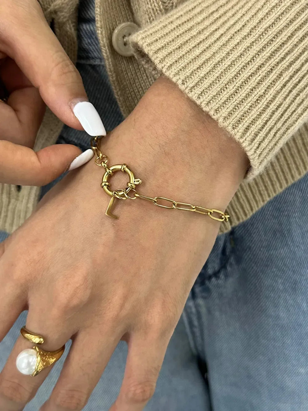 18K Gold-Plated Stainless Steel Letter L Bracelet - VAleG