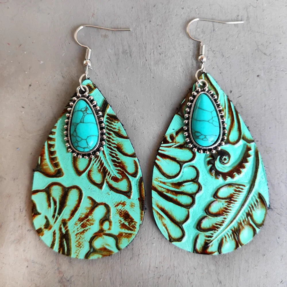 Artificial Turquoise Teardrop Earrings - VAleG