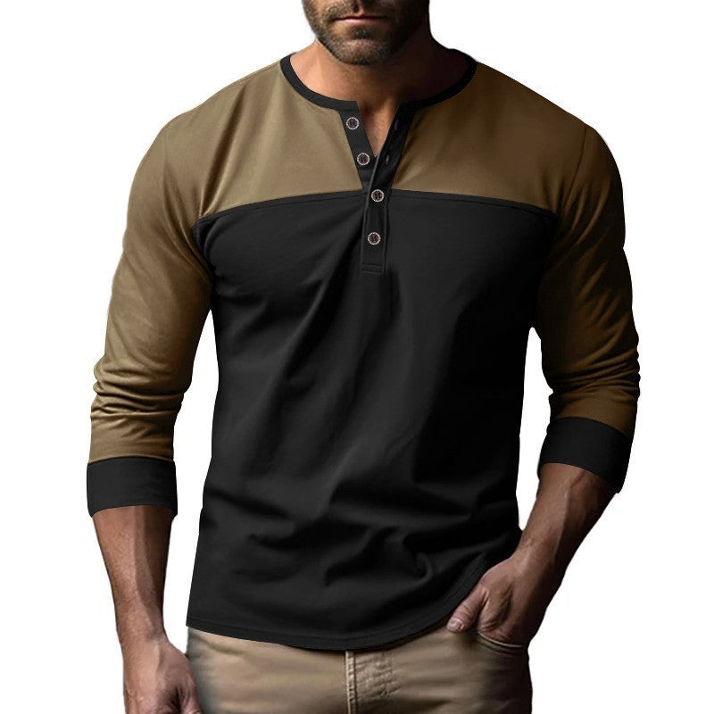 Maglia casual retrò alla moda a maniche lunghe con colletto alla coreana abbinato ai colori
