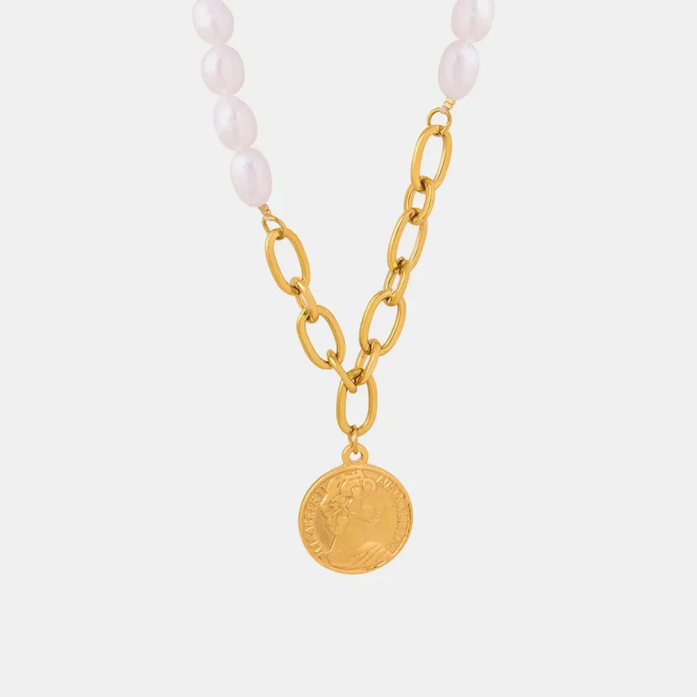 Coin pendant Pearl Titanium Steel Necklace - VAleG