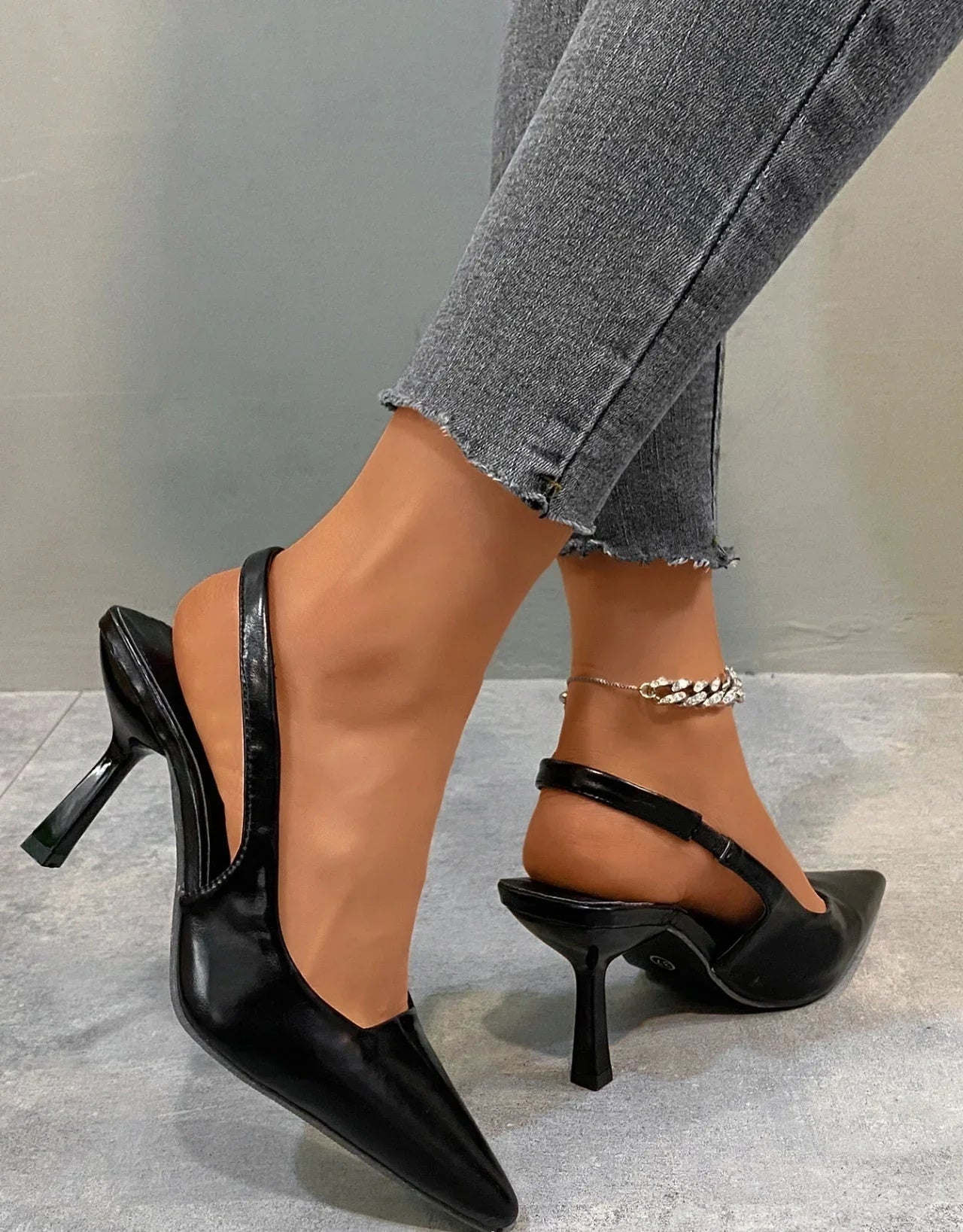 Women's Stiletto Pointed White Back Strap Shoes Slim-fit Strap High Heels - VAleG