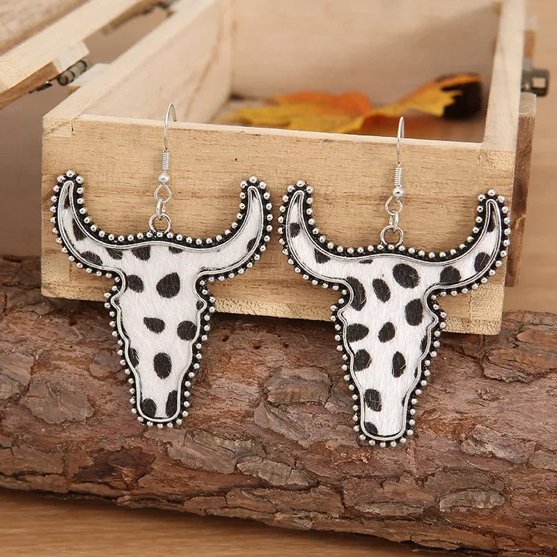 Alloy Animal Print Cow Head Earrings - VAleG